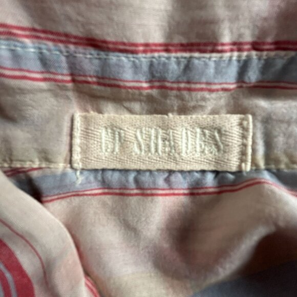 CP Shades Womens XS Striped Button-Up Blouse Cotton/Silk Red/Beige Pleated Hem - Picture 3 of 8